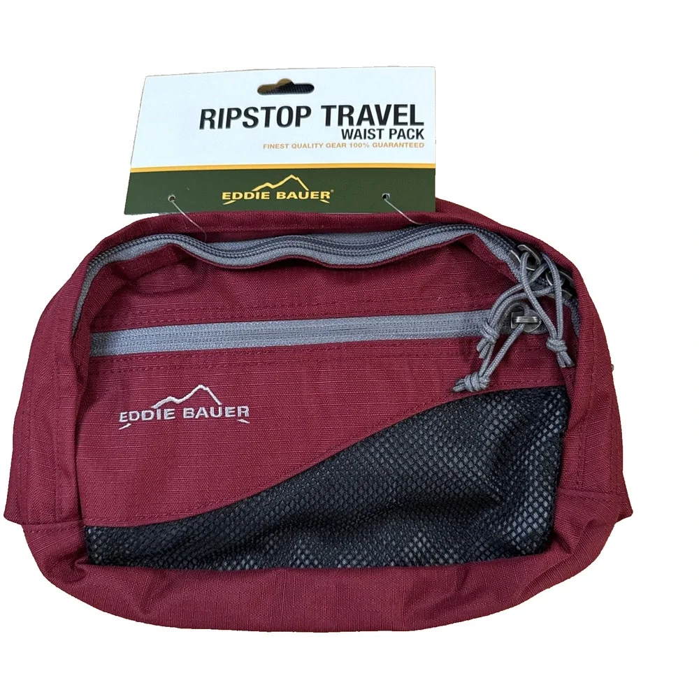 Eddie Bauer Stowaway Packable Waist Pack Maroon Ripstop Fanny Sling Travel Bag